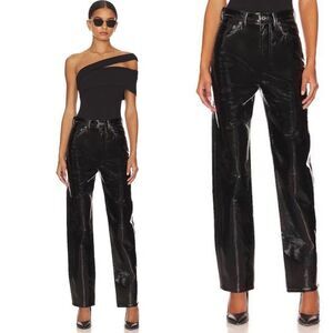 Agolde Recycled Leather 90's Pinch Waist in Black Patent Size 29